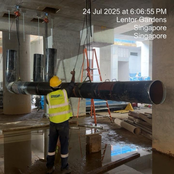 Overhead hoisting and rigging of pipe spools into pipe racks